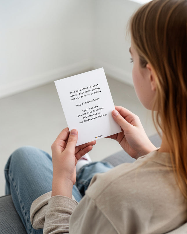 Weiße Karte für Zuhause - Sicher sprechen. Gemeinsam lösen.