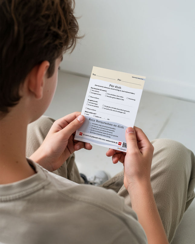 Weiße Karte für Zuhause - Sicher sprechen. Gemeinsam lösen.